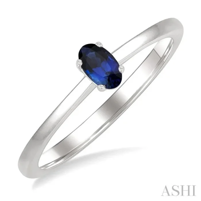 5×3 MM Oval Shape Sapphire Precious Solitaire Ring in 14K White Gold