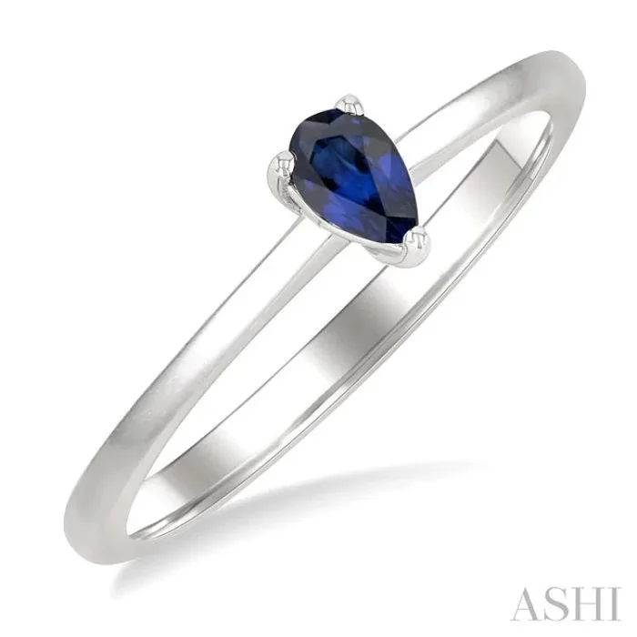 5×3 MM Pear Shape Sapphire Precious Solitaire Ring in 14K White Gold