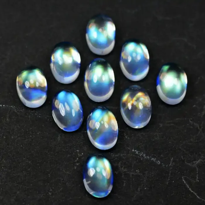 5.43 Cts Untreated Rainbow Moonstone Oval Cabochon 6x4mm Bihar India