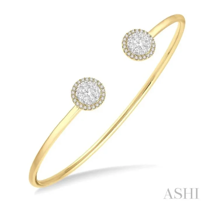 5/8 ctw Lovebright Round Open Cuff Diamond Bangle in 14K Yellow and White Gold