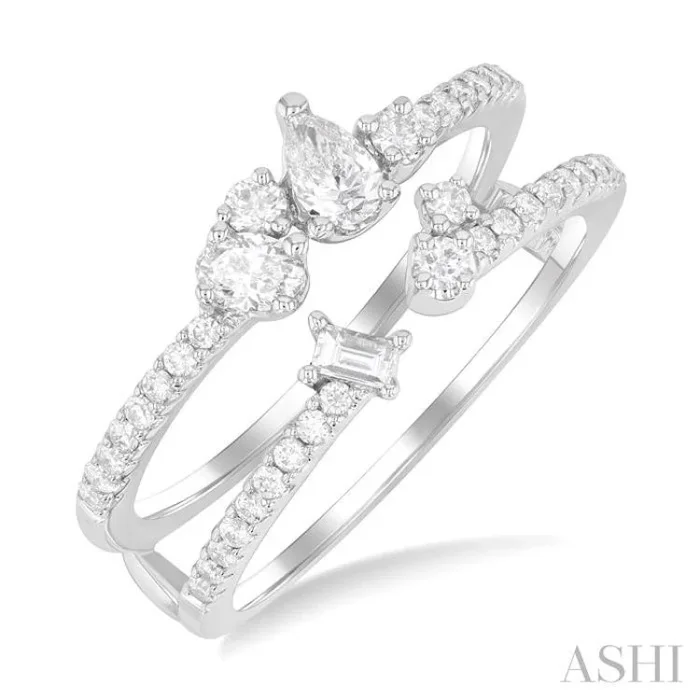 5/8 Ctw Mixed Diamond Cut Fashion Open Ring in 14K White Gold