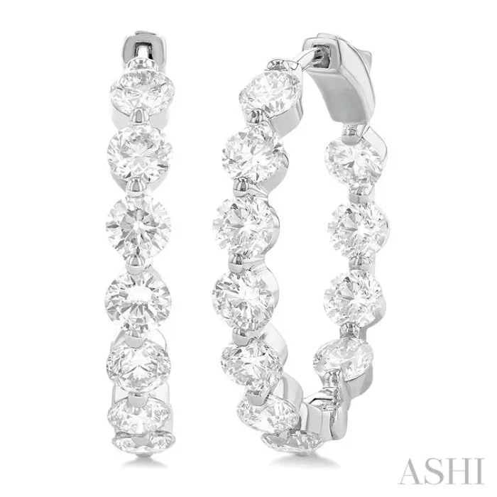 5 ctw Inside-Out Single Prong Set Round Cut Diamond Hoop Earrings in 14K White Gold
