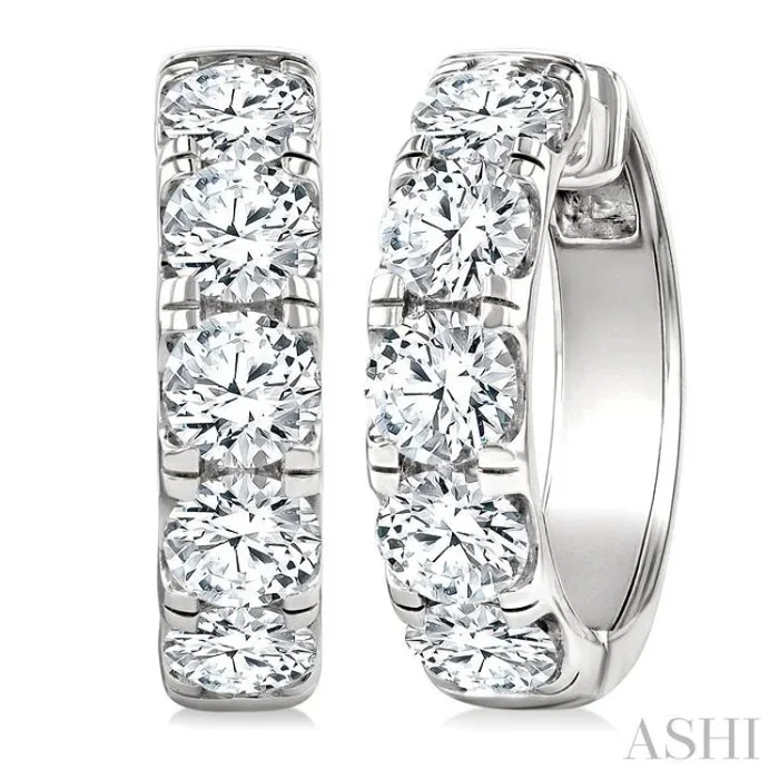 5 Ctw Round Cut Diamond Hoop Earrings in 14K White gold