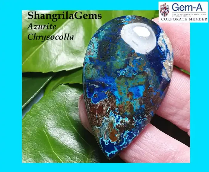 50mm 81ct Azurite chrysocolla cabochon with quartz and cuprite