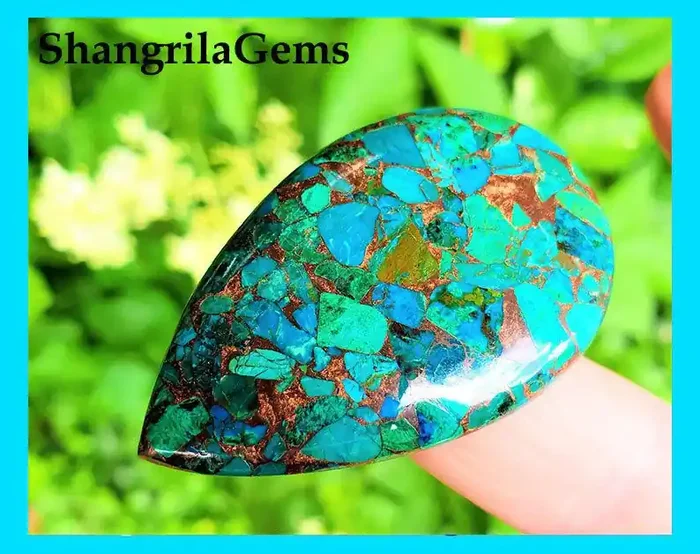 51mm Mojave CHRYSOCOLLA drop pear cabochon 60ct 51 by 32 by 5mm