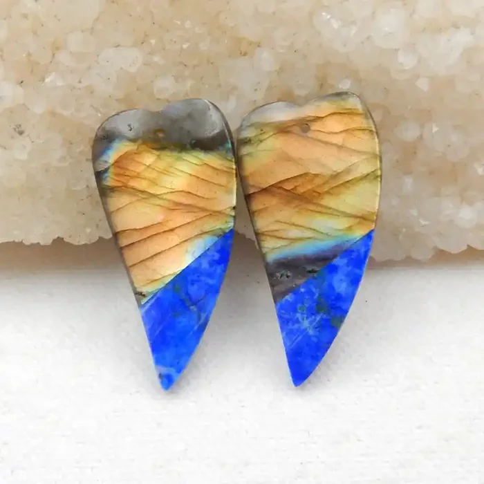 52.5cts Labradorite,Lapis Intarsia Earring Pair,Healing Stone G58