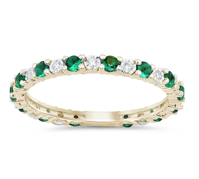 .52ct G SI 14K Yellow Gold Diamond &Emerald Gemstones Band Ring Size 6.5