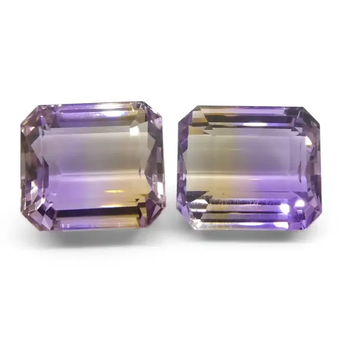 54.18 ct Pair Emerald Cut Ametrine,100% Natural Very Rare Single Source Gem