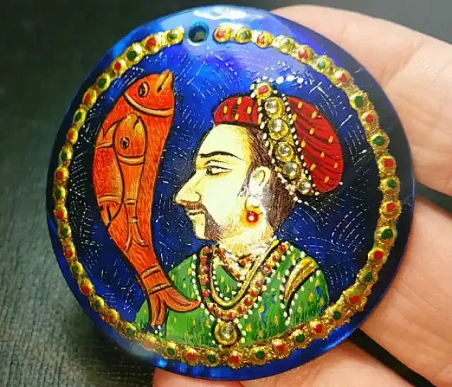 54mm round Matsya Manu Fish hand painted on Abalone shell