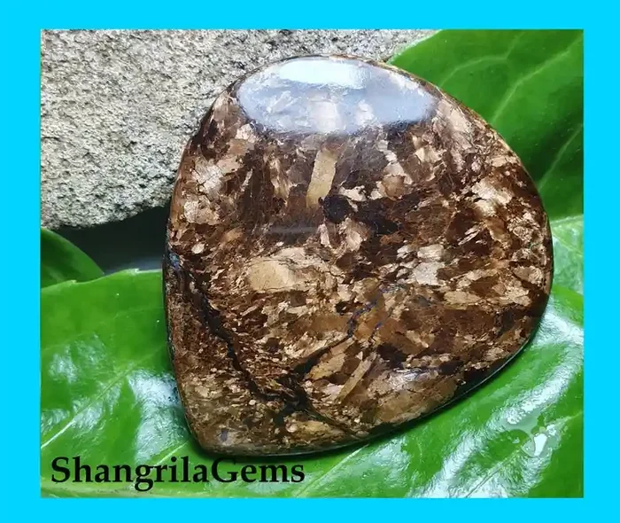 59mm Bronzite cabochon heart pear drop shape 84ct 59 by 55 by 3.5mm