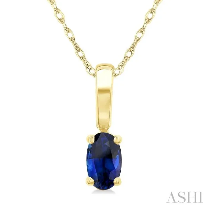 5X3 MM Oval Shape Sapphire Precious Solitaire Pendant With Chain in 14K Yellow Gold