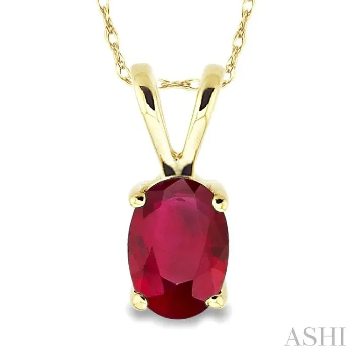 6×4 MM Oval Cut Ruby Pendant in 14K Yellow Gold with Chain