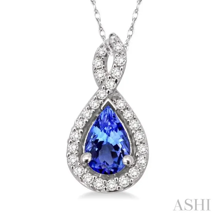 6×4 MM Pear Shape Tanzanite and 1/10 Ctw Round Cut Diamond Pendant in 14K White Gold with Chain