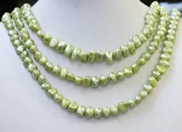 607.75 cts Three Pistachio Green Baroque Pearl strands GOGO1084
