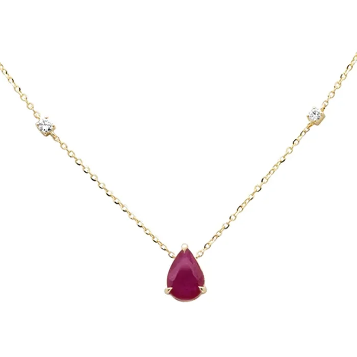 .62ct G SI 14K Yellow Gold Diamond & Ruby Gemstone Pendant 18″ Long