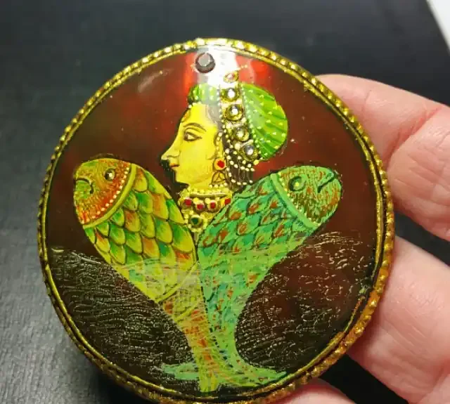 62mm round Matsya IDA Fish VIDEO Link hand painted on Abalone shell drilled