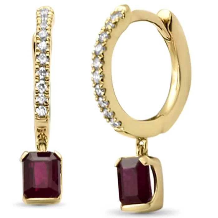 .63ct G SI 14K Yellow Gold Diamond & Ruby Gemstone Hoop Dangling Earrings