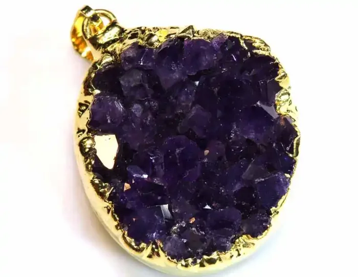 66CTS AMETHYST CRYSTAL GOLD PLATED PENDANT SG-3478