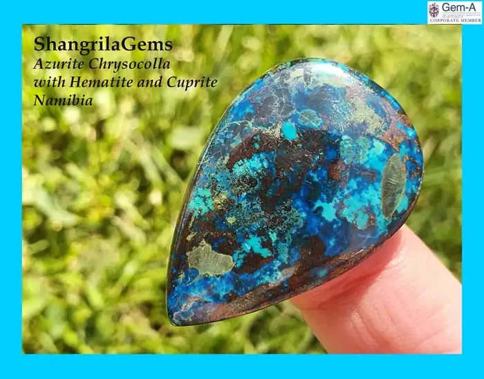 6mm Azurite Chrysocolla with Cuprite & Hematite drop pear 36 by 24 by 4mm 2