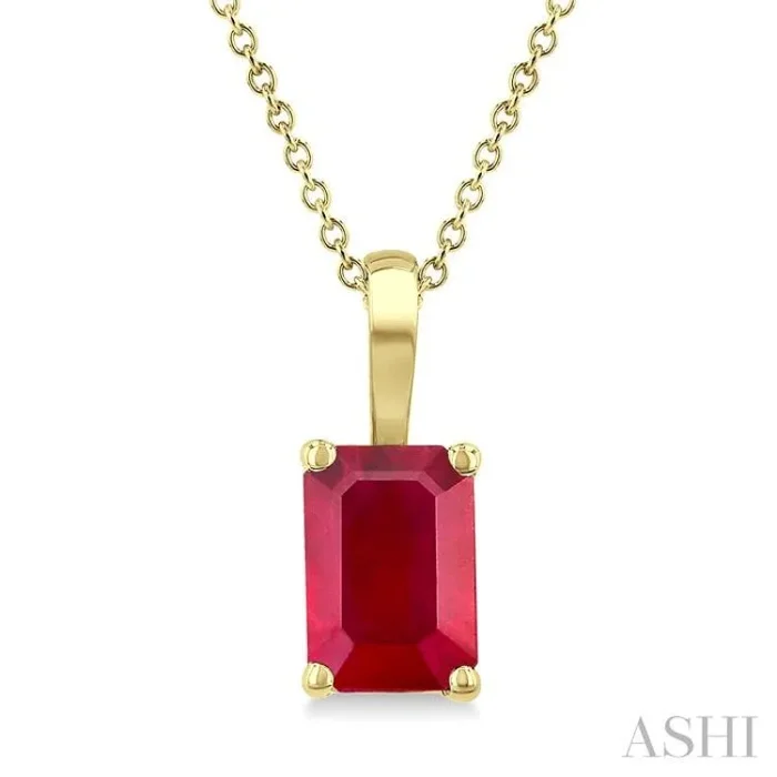6X4 MM Octagon Shape Ruby Precious Solitaire Pendant With Chain in 14K Yellow Gold
