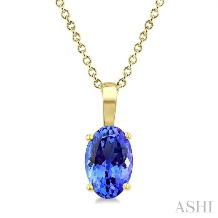 6X4 MM Oval Shape Tanzanite Precious Solitaire Pendant With Chain in 14K Yellow Gold