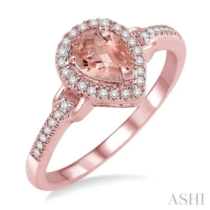 7×5 MM Pear Shape Morganite and 1/6 Ctw Round Cut Diamond Ring in 14K Rose Gold