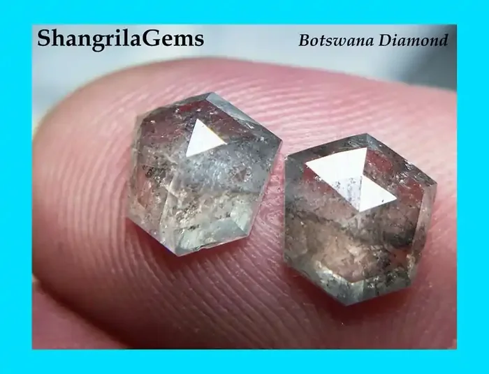 7.4mm Pair Salt Pepper diamonds hexagon rose cut free form 2.28ct Total wei