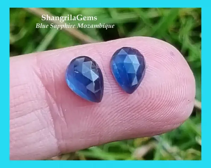 7.5mm Blue Sapphire pair drop pear gems unheated 2.15ct Mozambique rose cut