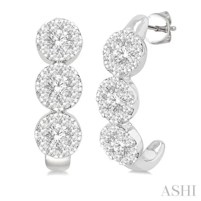 7/8 Ctw Lovebright Round Cut Diamond Half Hoop Earring in 14K White Gold