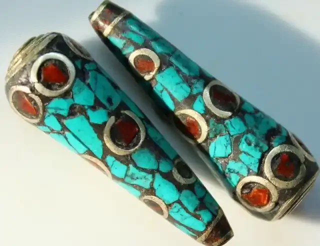 72 CTS 2 PCS ANCIENT TIBETAN NAPAL UNIQUE BEAD HAND MADE P629