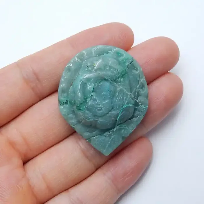 75cts Hand Carved Cute Girl Natural Chrysocolla Pendant Bead(A713)