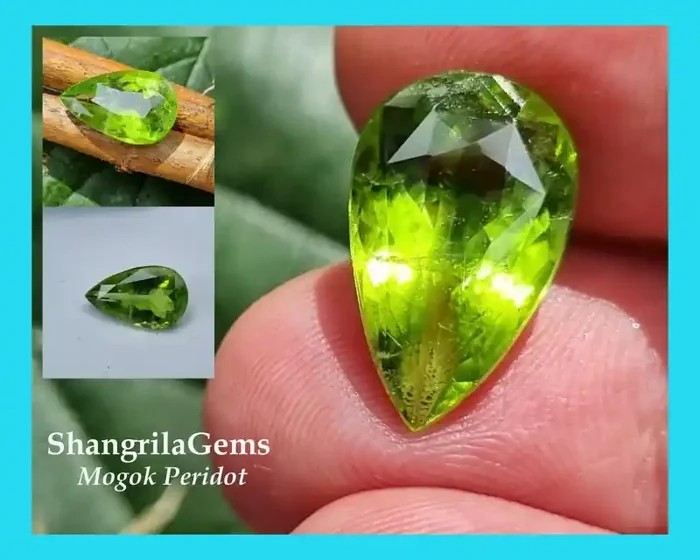 7mm 8.45ct drop pear faceted Apple Green Color Mogok Mine