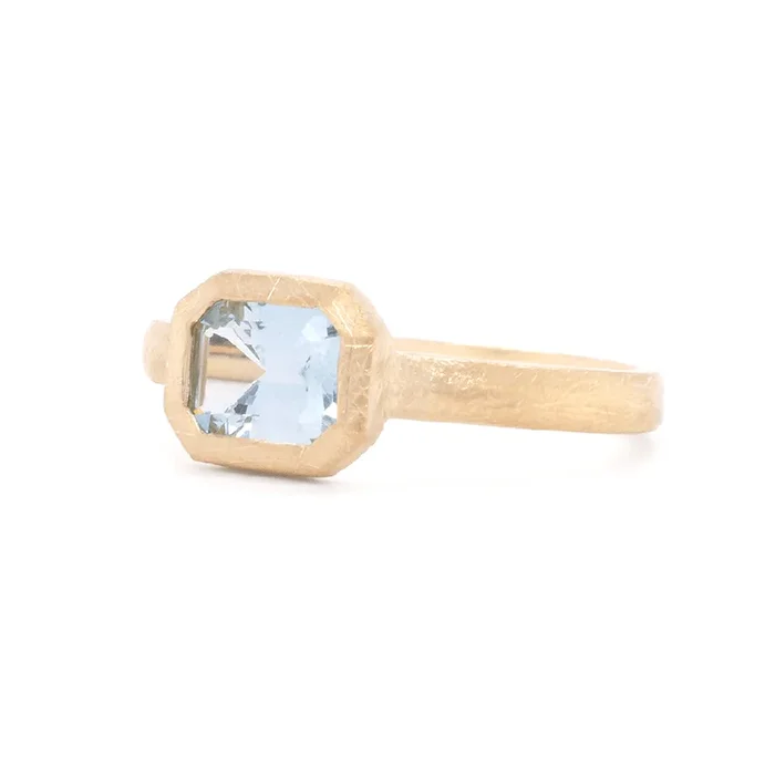‘Boulder’ Emerald Cut Aquamarine Ring
