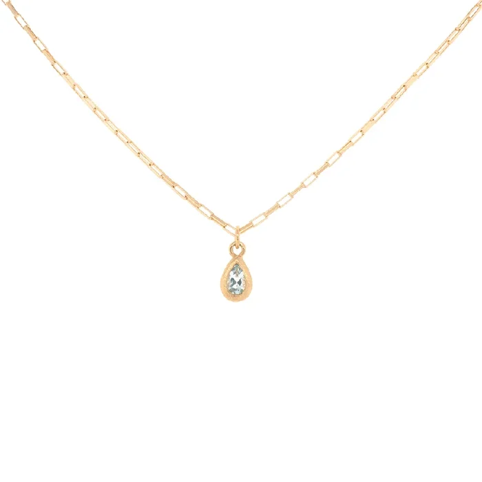 ‘Boulder’ Pear Aquamarine Pendant on Elongated Box Chain