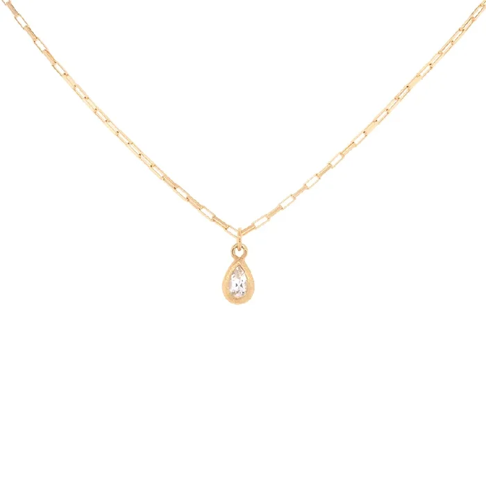 ‘Boulder’ Pear White Topaz Pendant on Elongated Box Chain