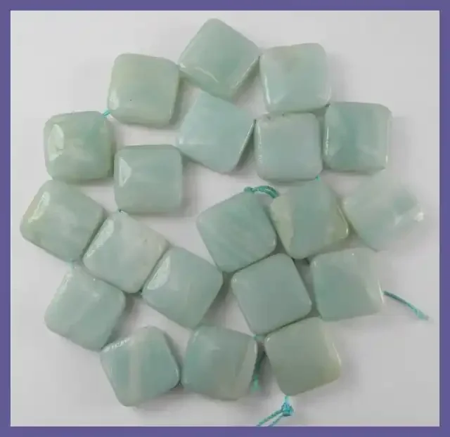 “BEAUTIFUL 16X16MM DIAGONALLY STRUNG SQ. PERUVIAN AMAZONITE BEADS!!”