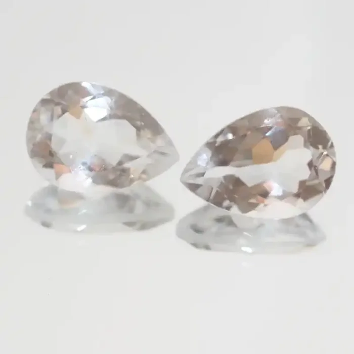 9.5 Ct Rock Crystal Quartz Pair Faceted Drop 14x10mm.-(SKU416)