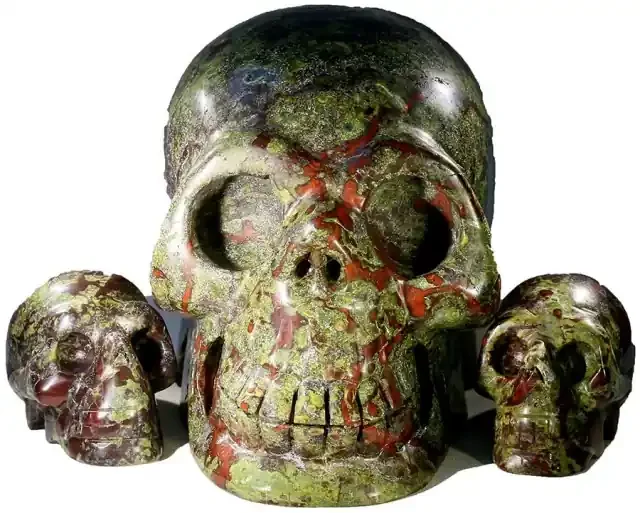 9115.00 set 3 Family Blood Jasper skulls