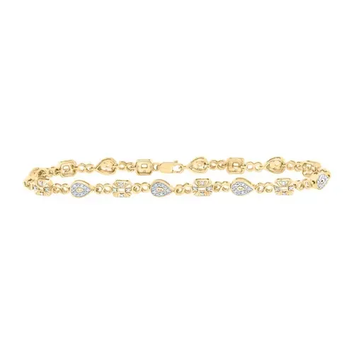 925 Gold Plated Diamond 6mm Square Teardrop & Infinity Link Bracelet 1/4 CT 7″