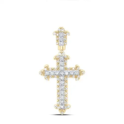 925 Silver Gold Plated Genuine Diamond Unisex Gothic Budded Cross Pendant 1/4 CT