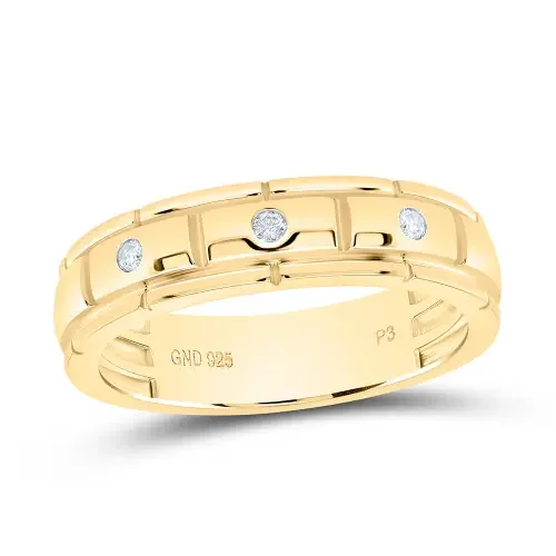 925 Silver Gold Plated Real Diamond Beveled Bar Wedding Anniversary Ring 1/12 CT