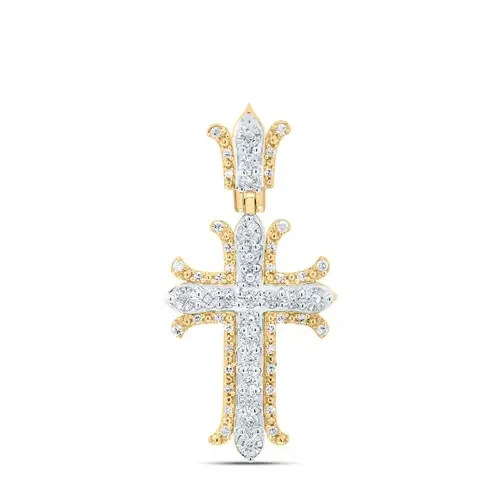 925 Silver Gold Plated Real Diamond Unisex Layered Gothic Cross Pendant 1/5 CT