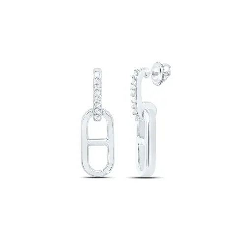 925 Sterling Silver Diamond Anchor Mariner Link J Dangler Drop Earrings 1/12 CT
