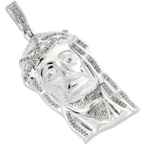 .925 Sterling Silver Diamond Micro Mini Jesus Face Piece Pendant Charm 0.75 CT