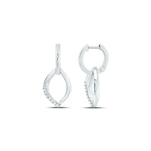 925 Sterling Silver Diamond Women‘s Wavy Pointed Oval Dangler Earrings 1/8 CT