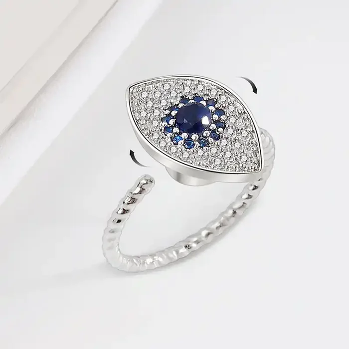 925 Sterling Silver Evil Eye Protection Blessing Rotatable Ring