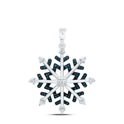925 Sterling Silver Genuine Blue Diamond Women‘s Winter Snowflake Pendant 1/6 CT