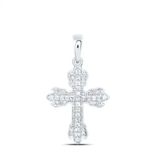 925 Sterling Silver Genuine Diamond Unisex Fire Cross on Flames Pendant 1/5 CT