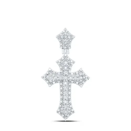 925 Sterling Silver Genuine Diamond Unisex Halo Pointed Cross Pendant 1/4 CT