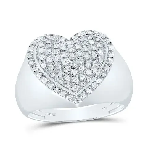 925 Sterling Silver Genuine Diamond Women‘s Cluster Heart Cocktail Ring 1/3 CT